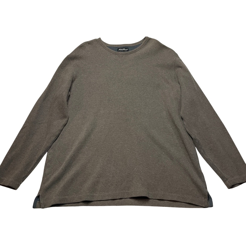Eddie Bauer Sweater Mens‎ XLT Brown Cotton Crewneck Pullover Ribbed Knit Long - Picture 1 of 9